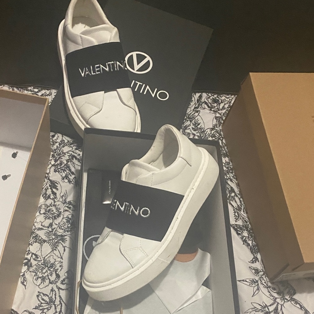 Valentino White Sneakers with Black Band